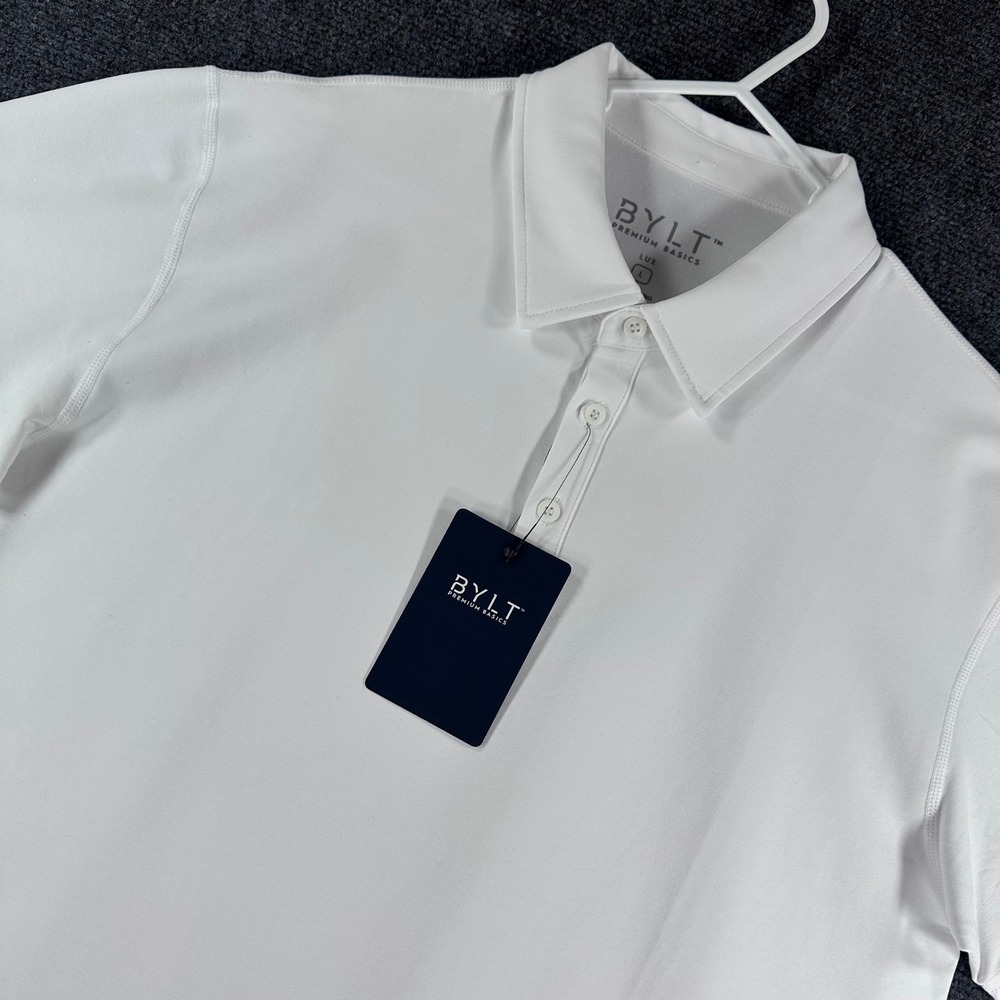 BYLT Polo Shirt Mens L Large White Premium Basics Lux Short Sleeve NWT